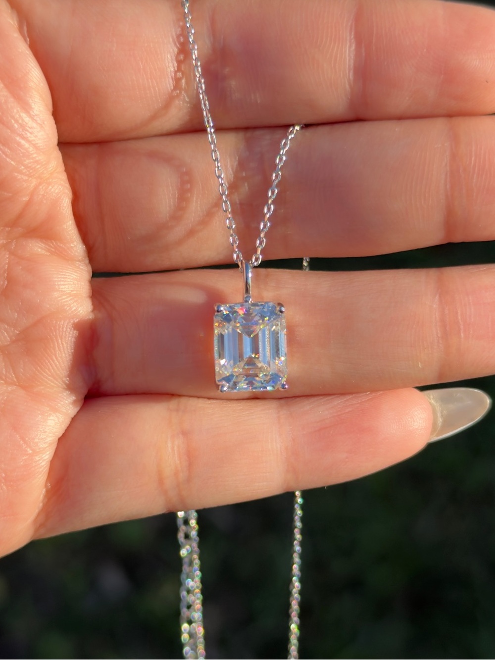 5ct emerald cut real large Moissanite stone vvs1 necklace